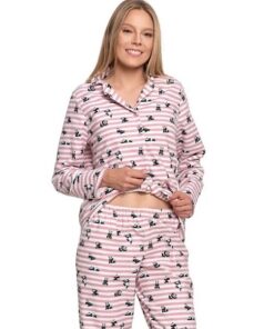Piżama damska Moraj Flanelowa rozpinana pandy paski róż