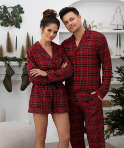 Piżamy Świąteczne dla Par - zestaw piżama damska krótka i męska długa