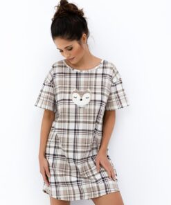 Alternative view of Koszula nocna Sensis Bawełna beżowa krata rozmiar uniwersalny