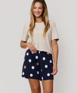 Piżama damska Mefemi Oceane krótkie spodenki beż granat grochy