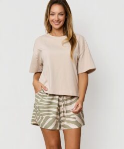 piżama-damska mefemi z krótkimi spodenkami beż mięta