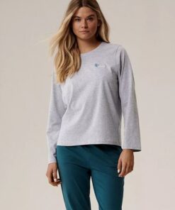 Piżama damska Atlantic długi rękaw szary szmaragdowy