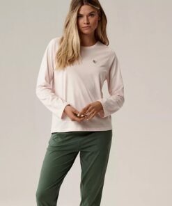 Piżama damska Atlantic długi rękaw pudrowy róż zielony