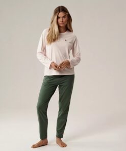 Alternative view of Piżama damska Atlantic długi rękaw pudrowy róż zielony