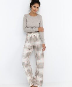 elegancka długa piżama damska kawowo beżowa