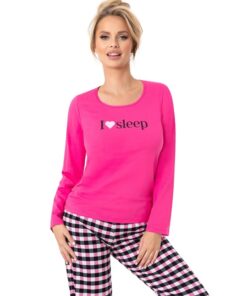 Piżama damska Donna Sleep Long bawełna kratka fuksja