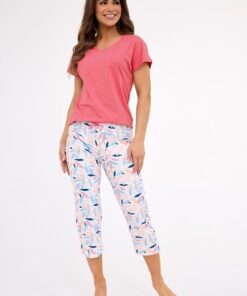 pastelowa piżama damska 3/4 rybaczki bawełniana cornette