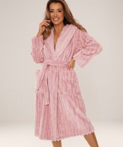 różowy gruby szlafrok damski z kapturem