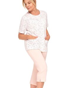 Piżama damska Martel krótki rękaw rozpinana pudrowa morela