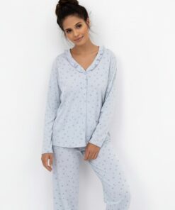 Piżama damska bawełniana Sensis Lucille 2 długa rozpinana gołębi