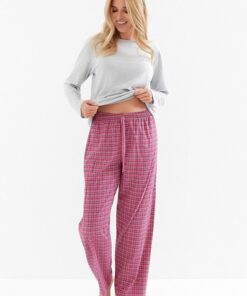 szaro różowa długa piżama damska