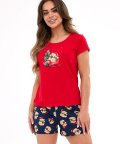 Piżama damska Cornette krótkie spodenki granat czerwona