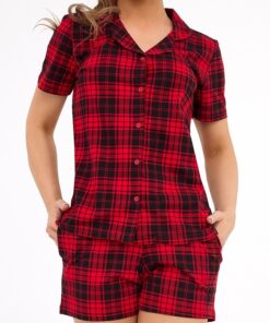Alternative view of Piżama damska Cornette Rozpinana krótkie spodnie czerwona krata