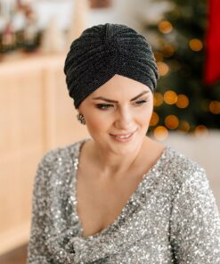 Alternative view of Elegancki Turban Klara czarny w srebrne kropeczki