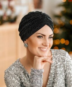 Elegancki Turban Klara czarny w srebrne kropeczki