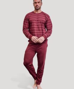 Alternative view of Piżamy dla Pary – zestaw piżam męska i damska w paski bordowe