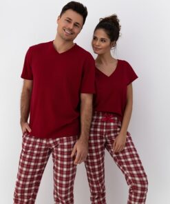 Piżamy dla Par - zestaw piżam damska i męska bordowe