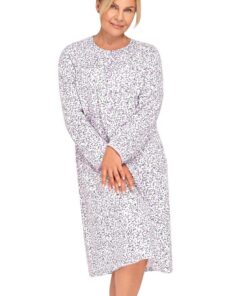 Koszula nocna Martel Długi rękaw rozpinana góra fioletowe kwiatki