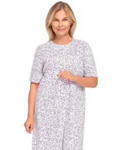 Koszula nocna Martel krótki rękaw rozpinana góra fioletowe kwiatki