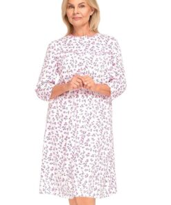 Koszula nocna Martel rozpinana u góry rękaw 3/4 różowe kwiatki