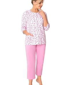 Alternative view of Piżama damska do szpitala Martel rękaw 3/4 Rozpinana ciemny róż