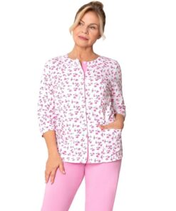 Piżama damska do szpitala Martel rękaw 3/4 Rozpinana ciemny róż