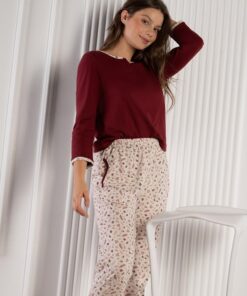 Piżama damska CC0140 Wildflower długość 3/4 beż i bordo