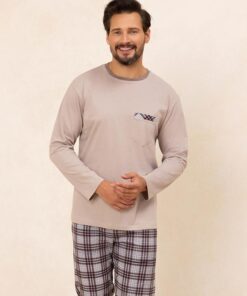 Piżama męska Regina 488 bawełniana długi rękaw beżowa