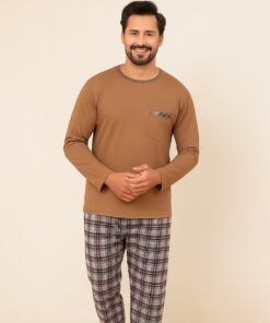 Piżama męska Regina 488 bawełniana długi rękaw brązowa