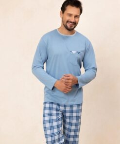 niebieska długa piżama męska regina