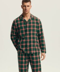 zielona flanelowa piżam męska długa rozpinana