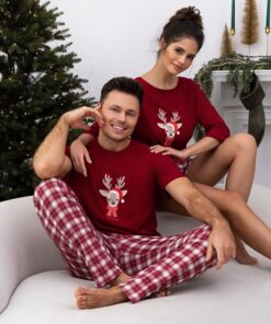 Alternative view of Świąteczna Piżama dla Par - zestaw 2 piżam damska i męska z reniferem bordo