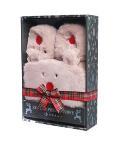 zestaw na prezent świąteczny dla niej kapcie i opaska renifer