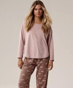 Piżama damska Atlantic długi rękaw 100% bawełna różowa