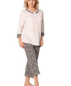 Alternative view of Piżama damska 3/4 Martel Teresa Rozpinana koszula beżowa