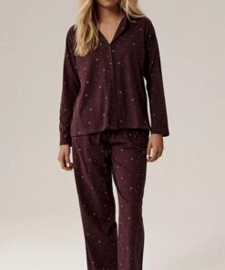 rozpinana brązowo bodowa piżama damska długa atlantic