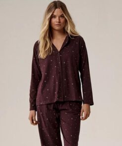 Piżama damska Atlantic rozpinana bluzka z długim rękawem wino