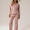 różowa rozpinana piżama damska z długimi rękawami