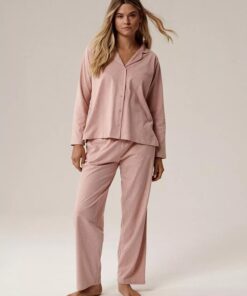 różowa rozpinana piżama damska z długimi rękawami