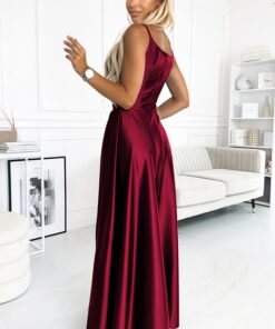 Alternative view of Elegancka długa Sukienka satynowa na ramiączkach bordowa
