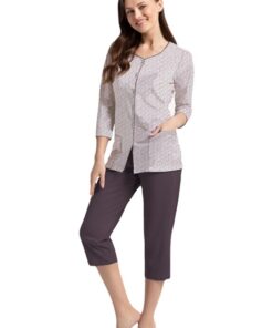 Alternative view of Piżama damska Luna 388 rozpinana koszula 3/4 długości wrzos kawa