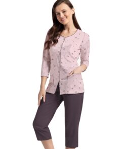 Piżama damska Luna 388 rozpinana koszula 3/4 długości róż brązowa