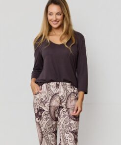 Piżama damska Mefemi Iris rękaw 3/4 kawowo brązowa