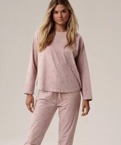Piżama damska Atlantic bawełniana długi rękaw różana