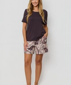 Alternative view of Piżama damska Mefemi Iris krótki rękaw krótkie spodenki kawowa