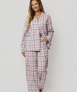 rozpinana piżama damska w kratę mefemi z wiskozy