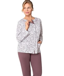 Piżama damska Martel długa Rozpinana Długi rękaw brązowa śliwka