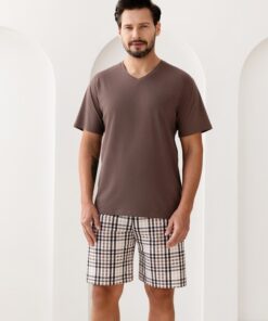 brązowa piżama męska krótkie podnie regina