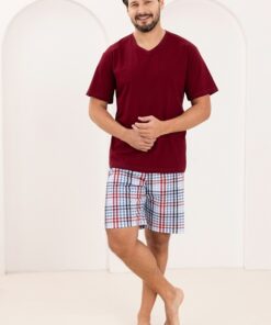 bordowa krótka piżama meska regina