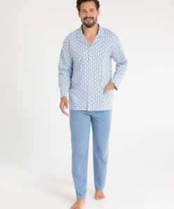 niebieska męska piżama rozpinana regina bawełna